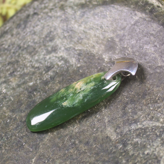 Sterling Silver Greenstone Pendant carved from Flower Jade Pounamu - NZ Greenstone