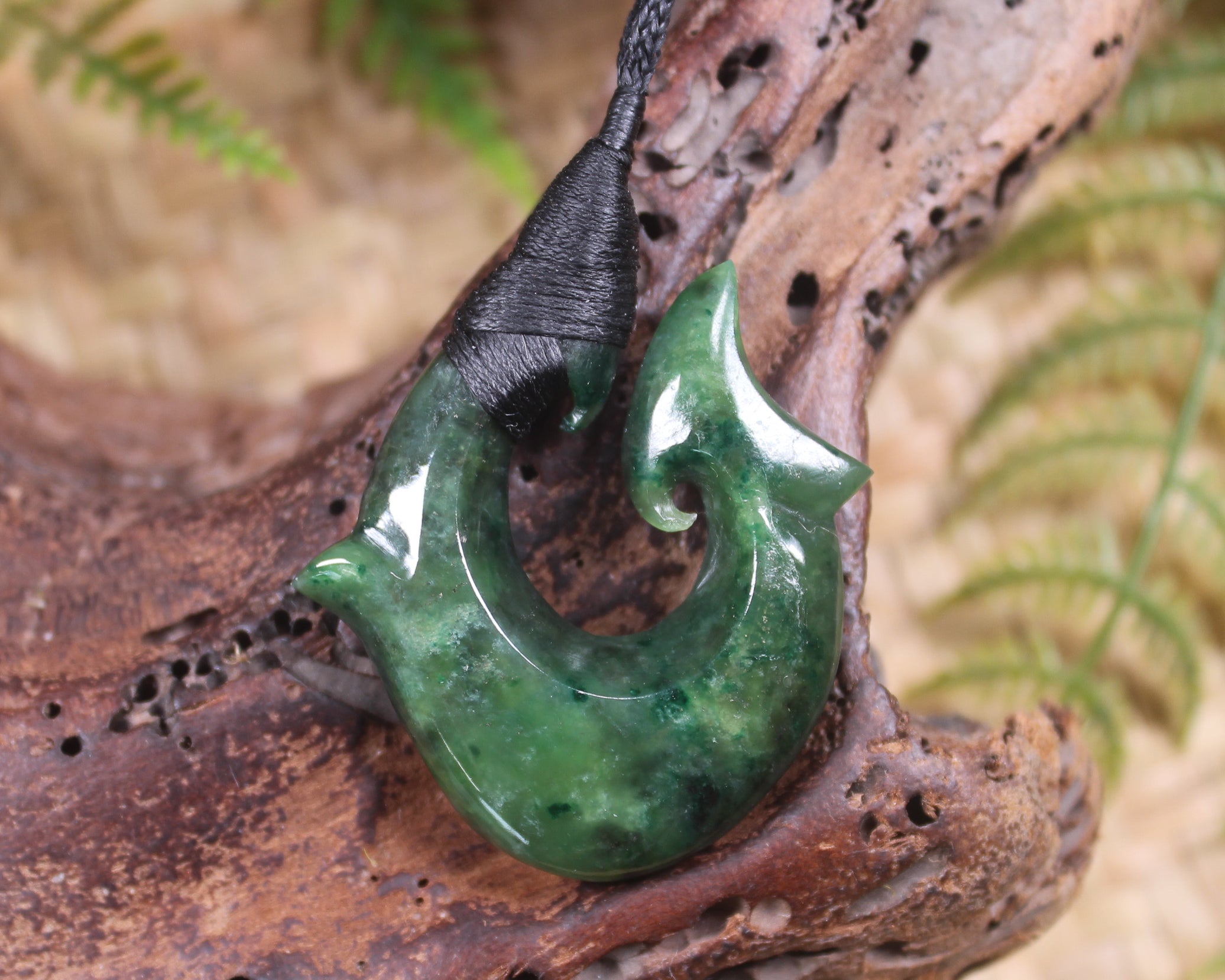 Hei Matau or Fish Hook carved from Kawakawa Pounamu - NZ Greenstone