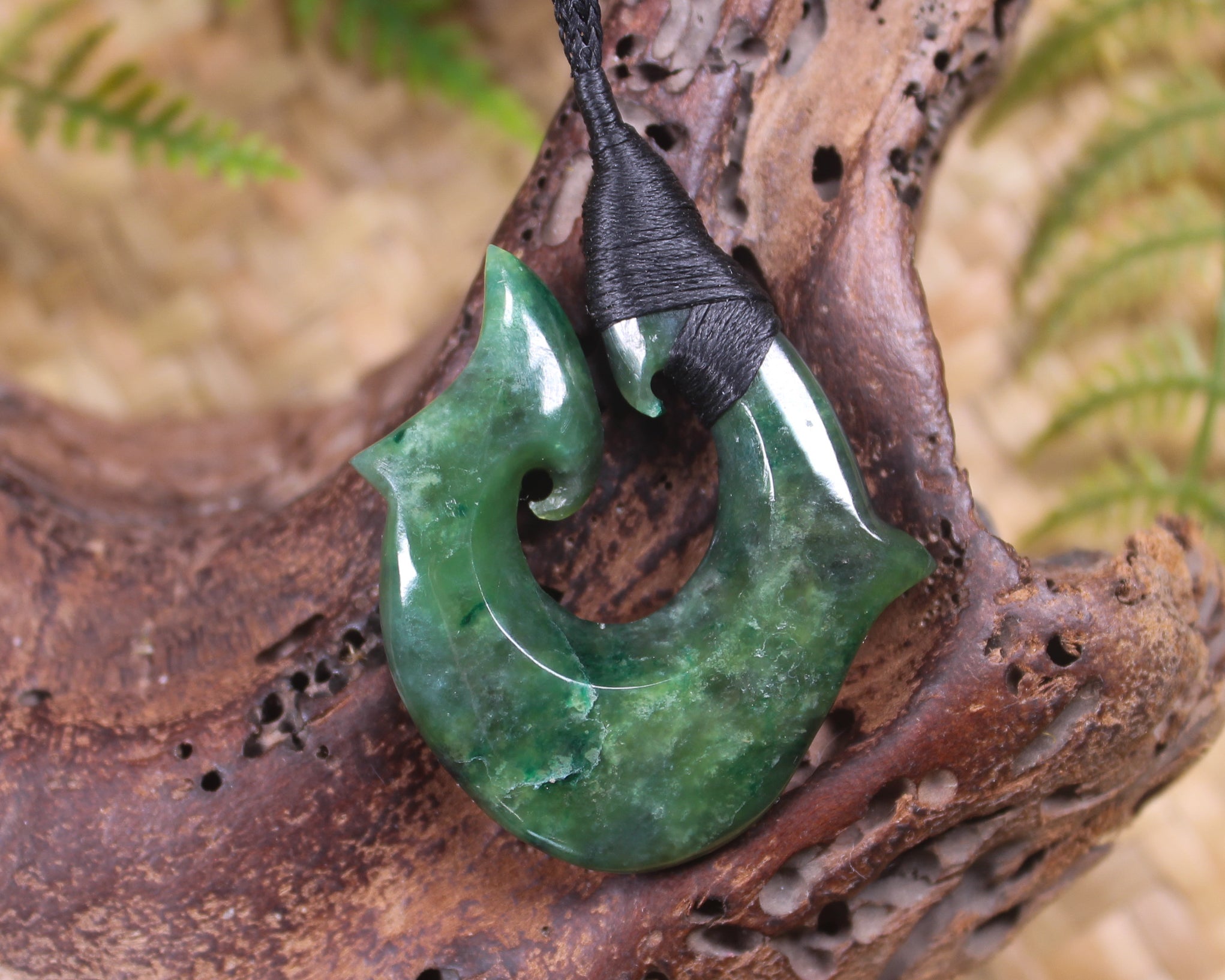 Hei Matau or Fish Hook carved from Kawakawa Pounamu - NZ Greenstone