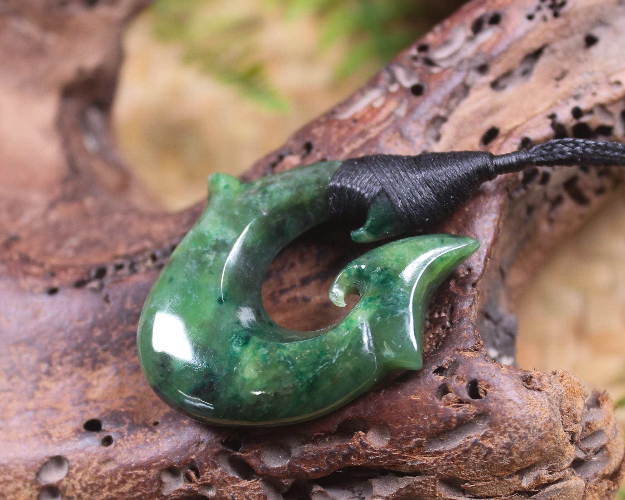 Hei Matau or Fish Hook carved from Kawakawa Pounamu - NZ Greenstone