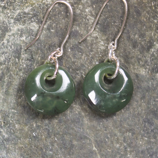 NZ Greenstone XSmall Porowhita Earrings (BH939) Hapopo Pounamu