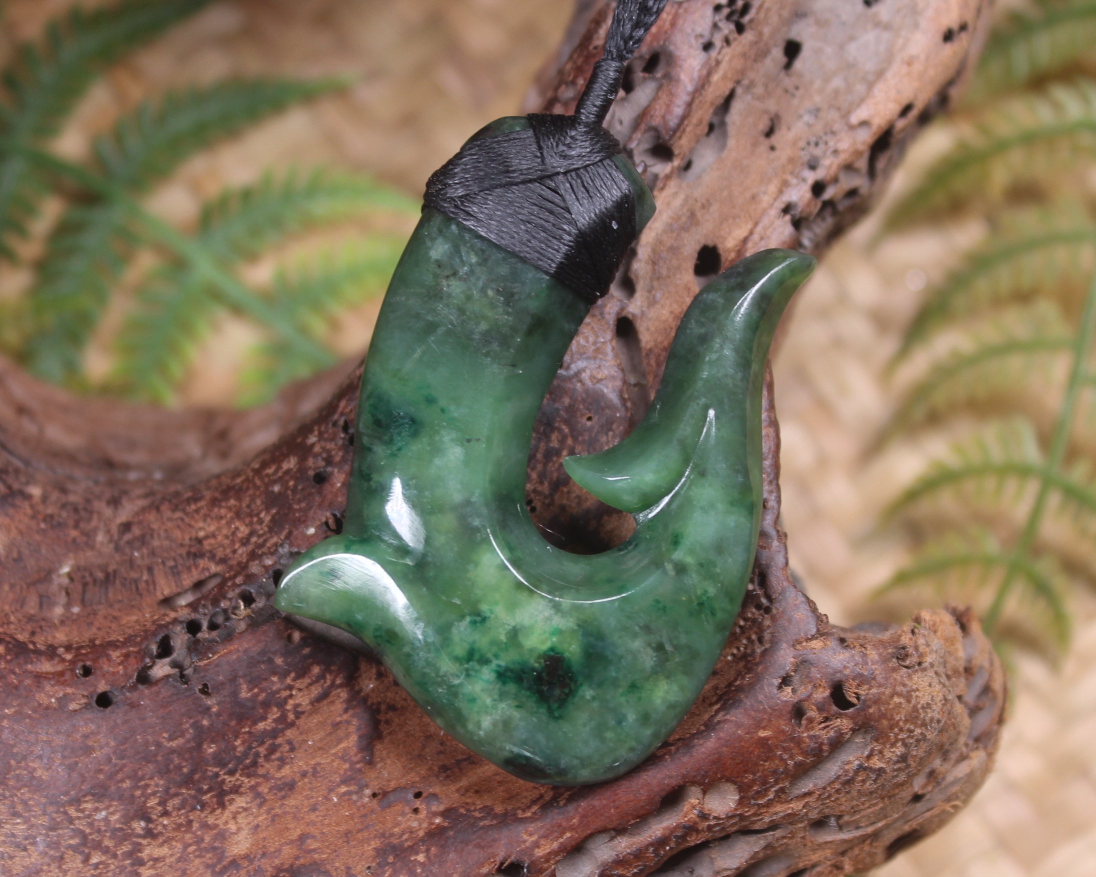 Hei Matau or Fish Hook carved from Kawakawa Pounamu - NZ Greenstone