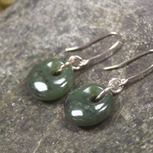 NZ Greenstone XSmall Porowhita Earrings (BH939) Hapopo Pounamu