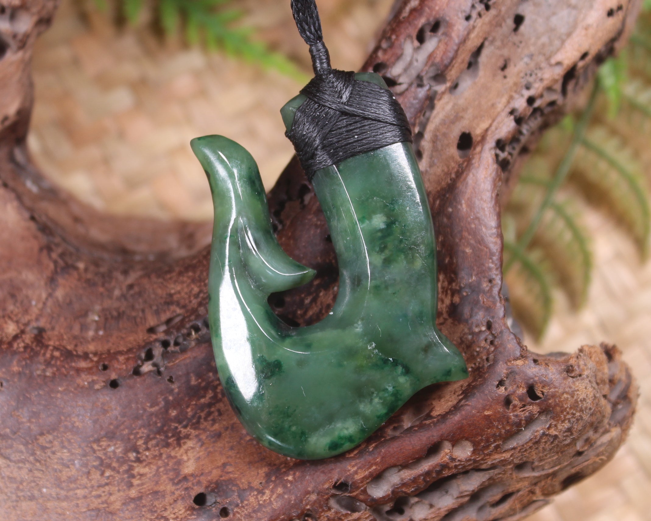 Hei Matau or Fish Hook carved from Kawakawa Pounamu - NZ Greenstone