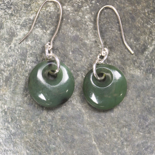 Porowhita Earrings carved from Hapopo Pounamu - NZ Greenstone