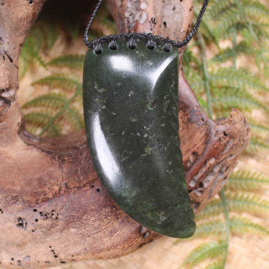 Taniwha Tooth or Niho carved from Rimu Pounamu - NZ Greenstone