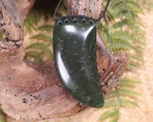 Taniwha Tooth or Niho carved from Rimu Pounamu - NZ Greenstone