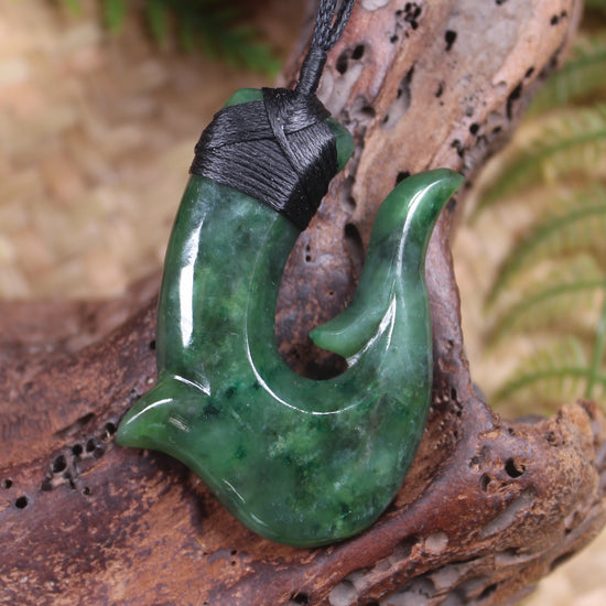 Hei Matau or Fish Hook carved from Kawakawa Pounamu - NZ Greenstone
