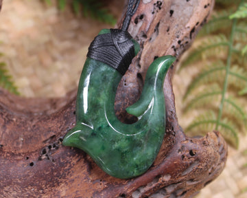 Hei Matau or Fish Hook carved from Kawakawa Pounamu - NZ Greenstone