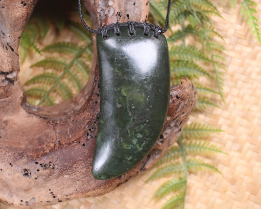 Taniwha Tooth or Niho carved from Rimu Pounamu - NZ Greenstone