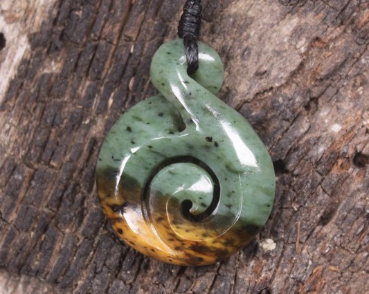 Koru Twist carved from Flower Jade Pounamu - NZ Greenstone