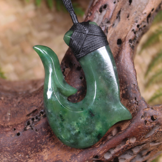 Hei Matau or Fish Hook carved from Kawakawa Pounamu - NZ Greenstone