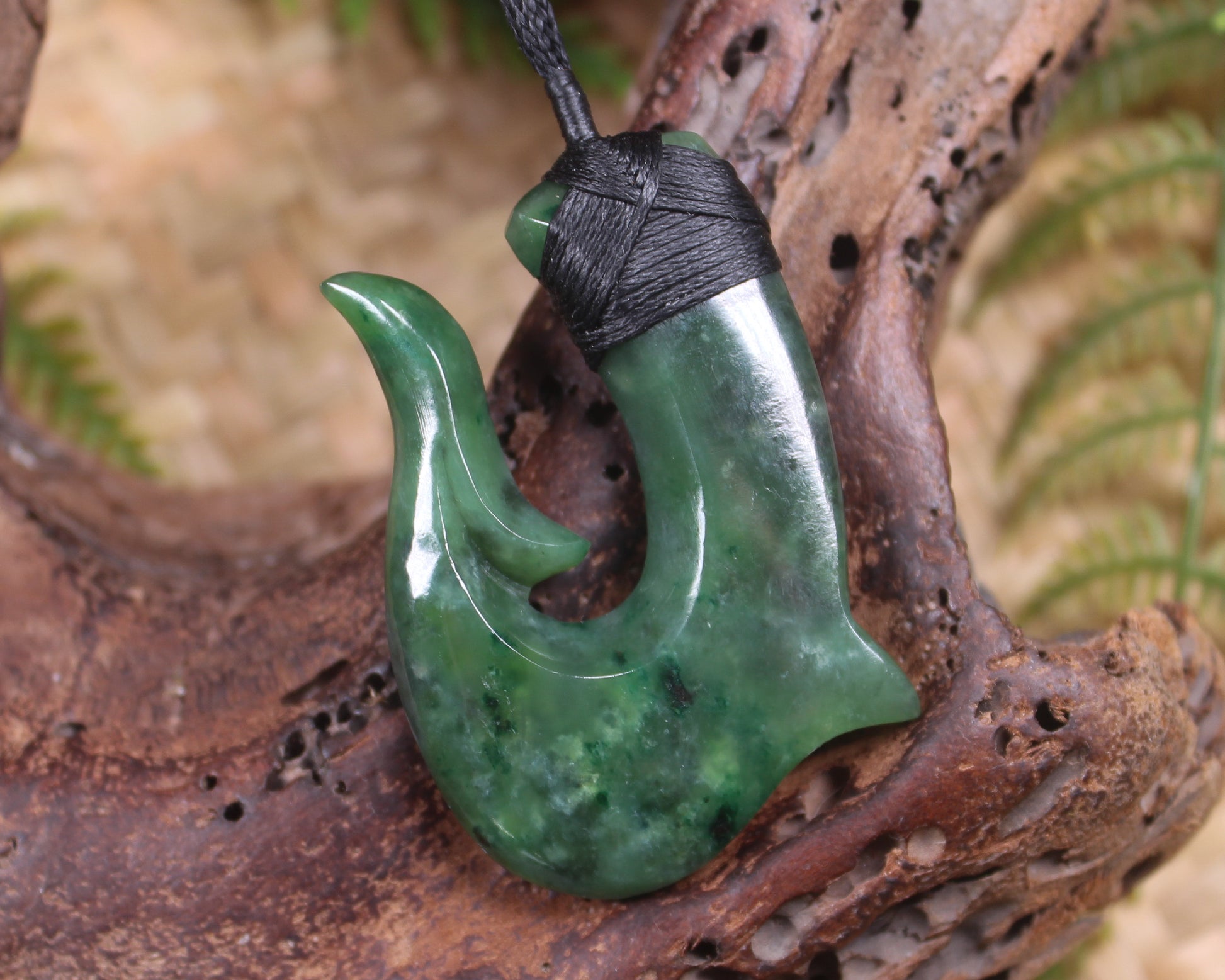 Hei Matau or Fish Hook carved from Kawakawa Pounamu - NZ Greenstone