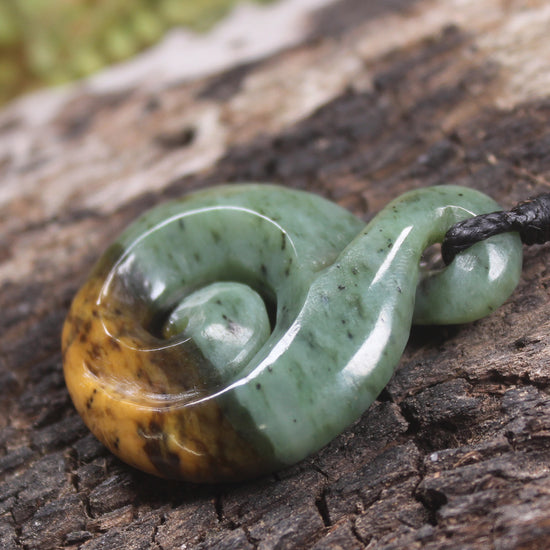 Koru Twist carved from Flower Jade Pounamu - NZ Greenstone