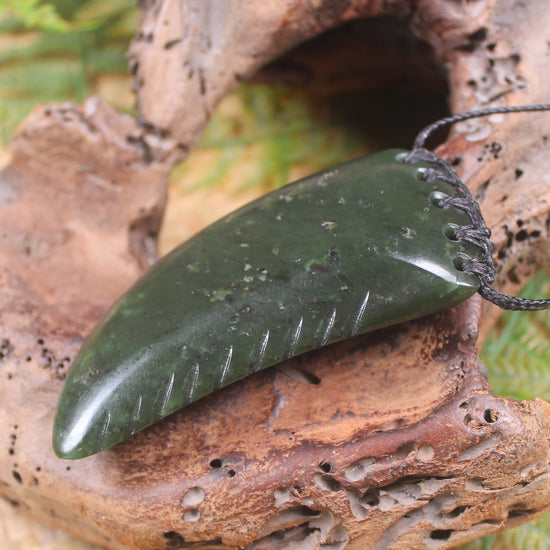 Taniwha Tooth or Niho carved from Rimu Pounamu - NZ Greenstone