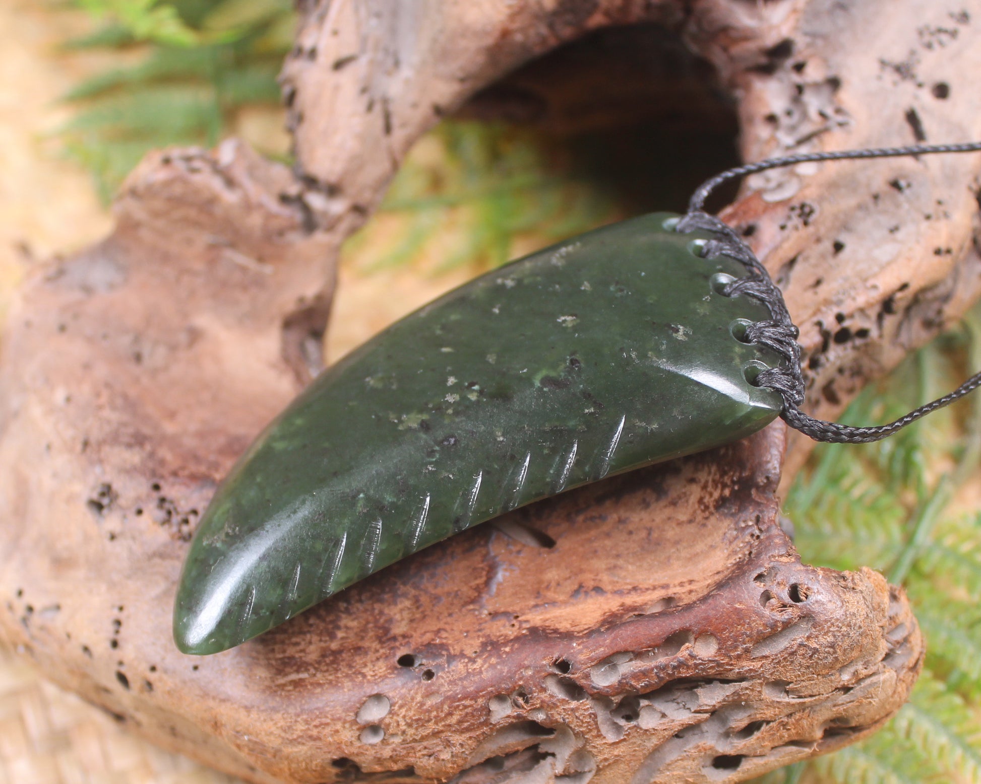 Taniwha Tooth or Niho carved from Rimu Pounamu - NZ Greenstone