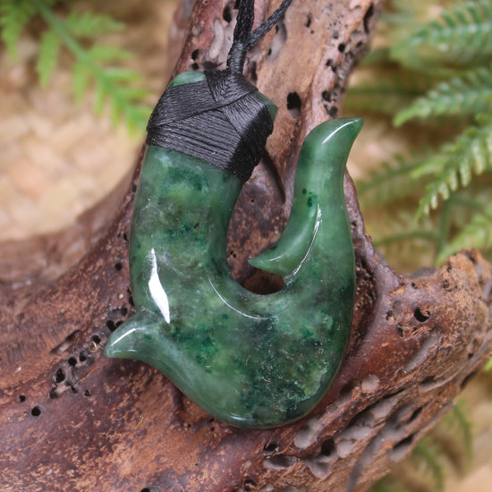 Hei Matau or Fish Hook carved from Kawakawa Pounamu - NZ Greenstone