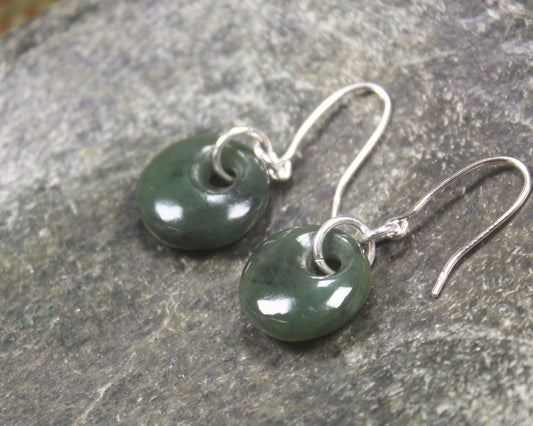 Porowhita Earrings carved from Hapopo Pounamu - NZ Greenstone