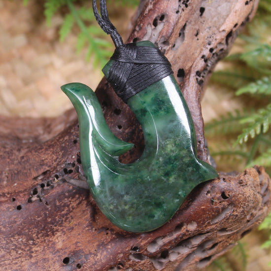 Hei Matau or Fish Hook carved from Kawakawa Pounamu - NZ Greenstone