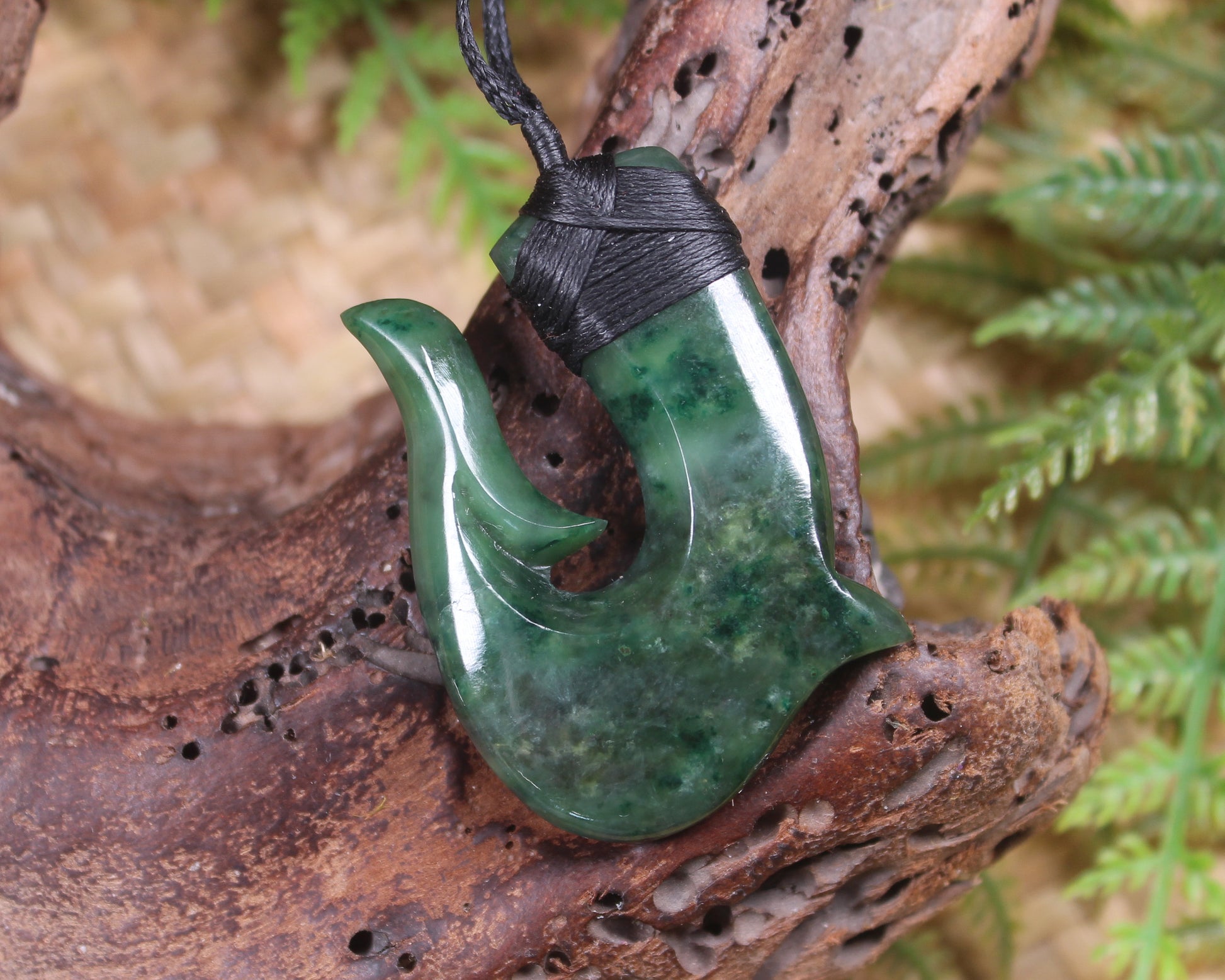 Hei Matau or Fish Hook carved from Kawakawa Pounamu - NZ Greenstone