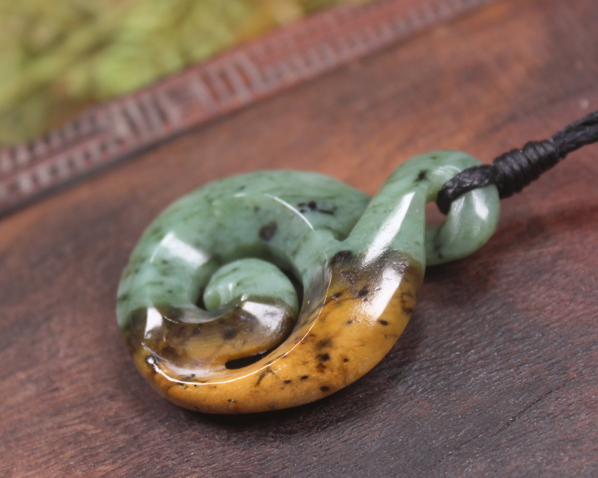 Koru Twist carved from Flower Jade Pounamu - NZ Greenstone