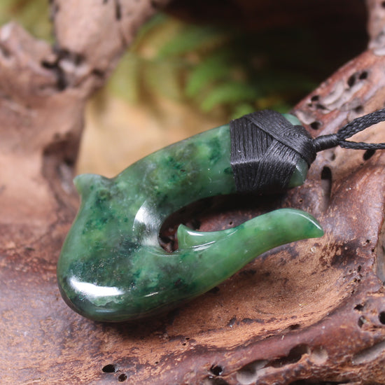 Hei Matau or Fish Hook carved from Kawakawa Pounamu - NZ Greenstone
