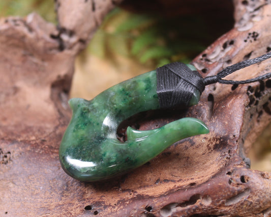 Hei Matau or Fish Hook carved from Kawakawa Pounamu - NZ Greenstone