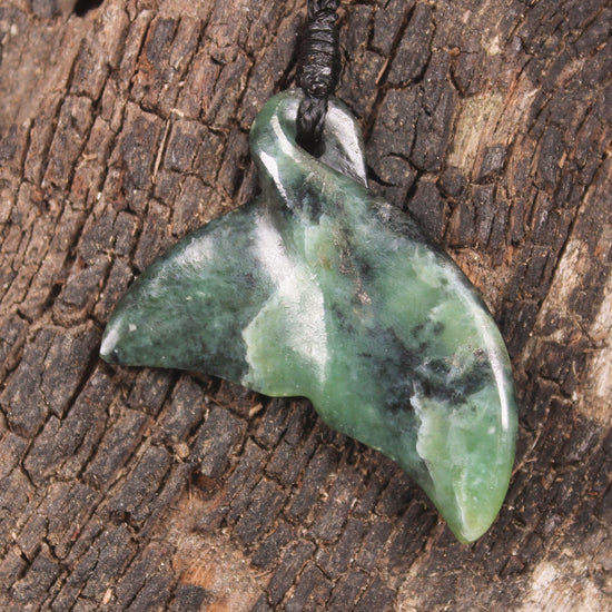 Whale tail carved from Inanga Pounamu - NZ Greenstone