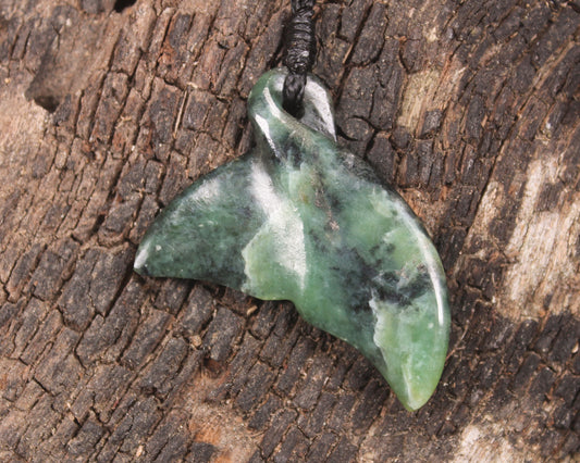 Whale tail carved from Inanga Pounamu - NZ Greenstone