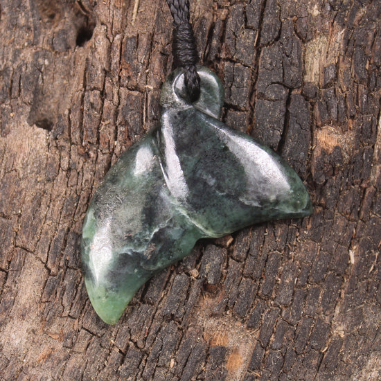 Whale tail carved from Inanga Pounamu - NZ Greenstone