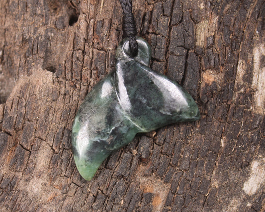 Whale tail carved from Inanga Pounamu - NZ Greenstone