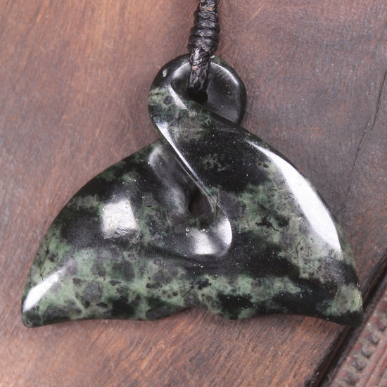 Whale Tail Pendant carved from Kawakawa Pounamu - NZ Greenstone
