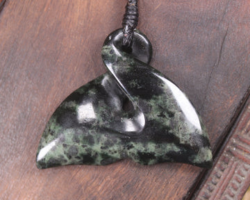 Whale Tail Pendant carved from Kawakawa Pounamu - NZ Greenstone