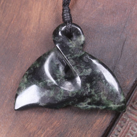 Whale Tail Pendant carved from Kawakawa Pounamu - NZ Greenstone