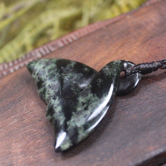 Whale Tail Pendant carved from Kawakawa Pounamu - NZ Greenstone