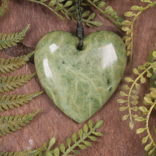 Heart carved from Flower Jade Pounamu - NZ Greenstone
