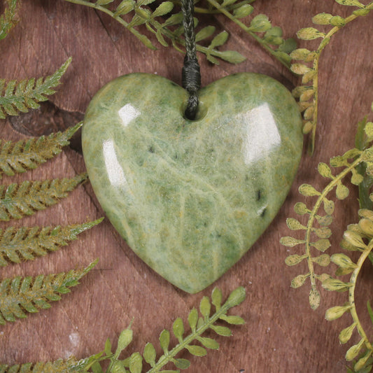 Heart carved from Flower Jade Pounamu - NZ Greenstone