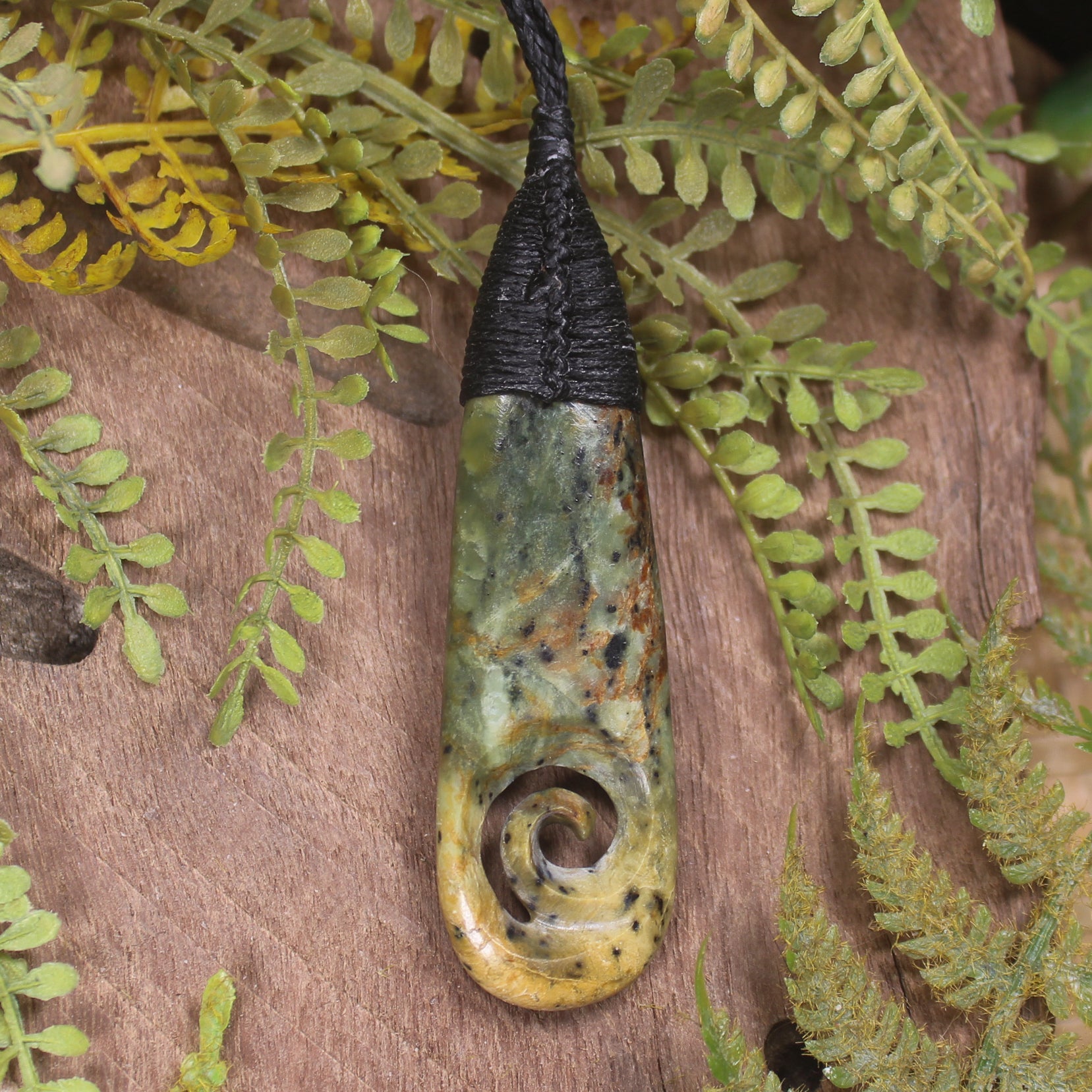 Roimata or Teardrop with Koru carved from Flower Jade Pounamu - NZ Greenstone