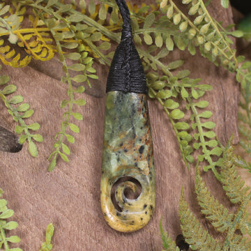 Roimata or Teardrop with Koru carved from Flower Jade Pounamu - NZ Greenstone