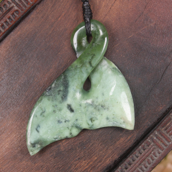 Whale Tail carved from Rimu Pounamu - NZ Greenstone
