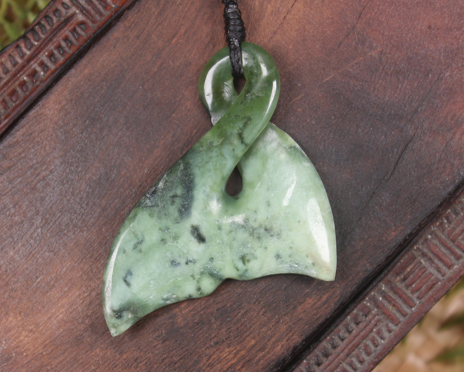 Whale Tail carved from Rimu Pounamu - NZ Greenstone