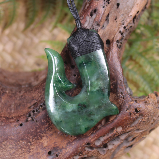 Hei Matau or Fish Hook carved from Kawakawa Pounamu - NZ Greenstone