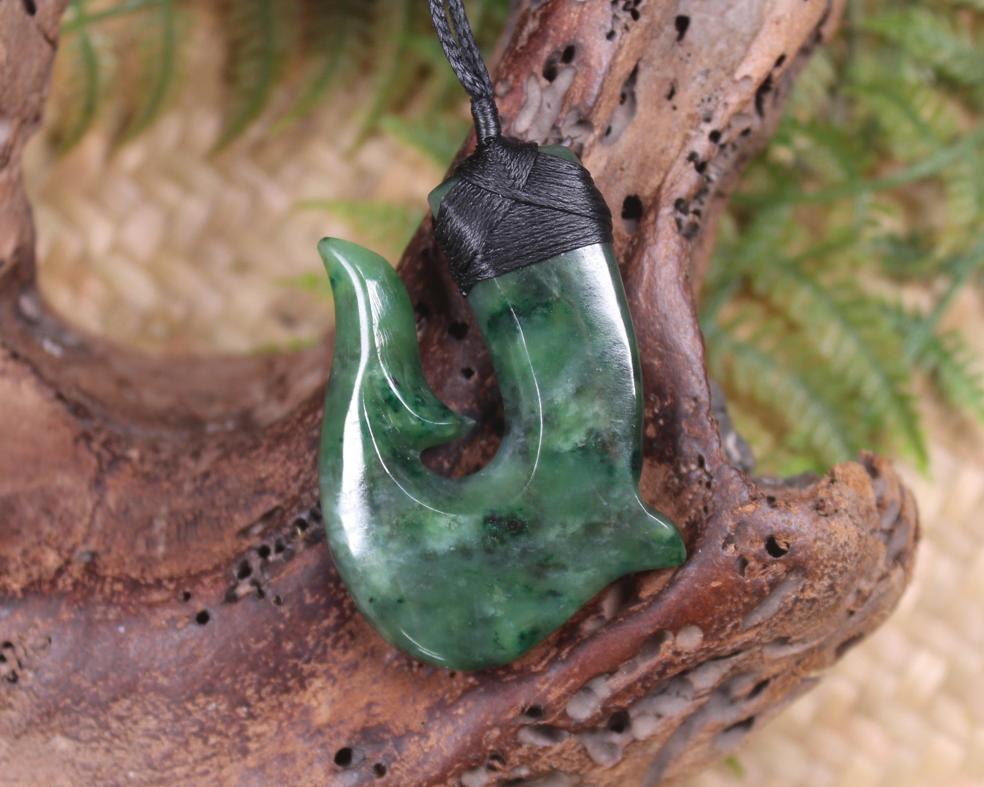 Hei Matau or Fish Hook carved from Kawakawa Pounamu - NZ Greenstone