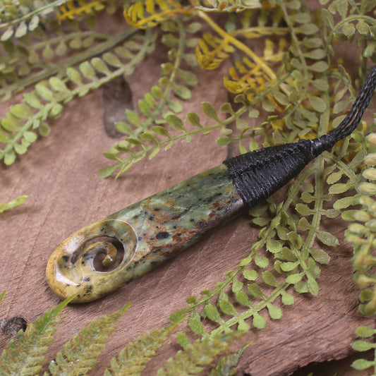 Roimata or Teardrop with Koru carved from Flower Jade Pounamu - NZ Greenstone