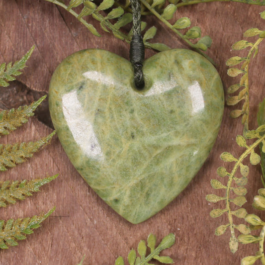 Heart carved from Flower Jade Pounamu - NZ Greenstone