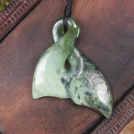 Whale Tail carved from Rimu Pounamu - NZ Greenstone