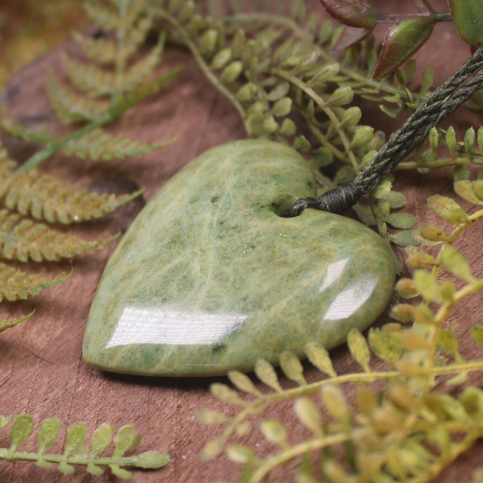 Heart carved from Flower Jade Pounamu - NZ Greenstone