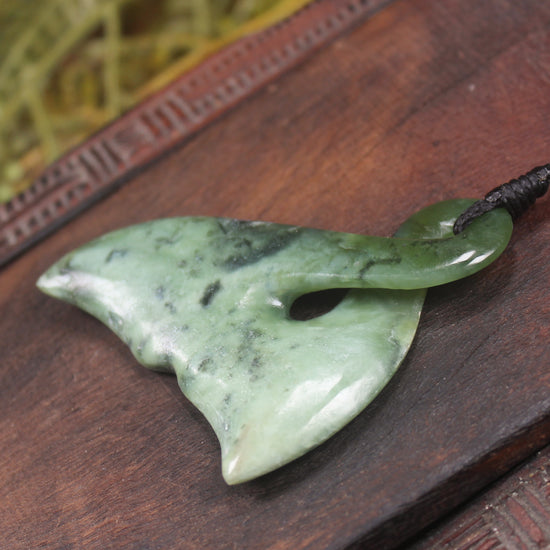 Whale Tail carved from Rimu Pounamu - NZ Greenstone