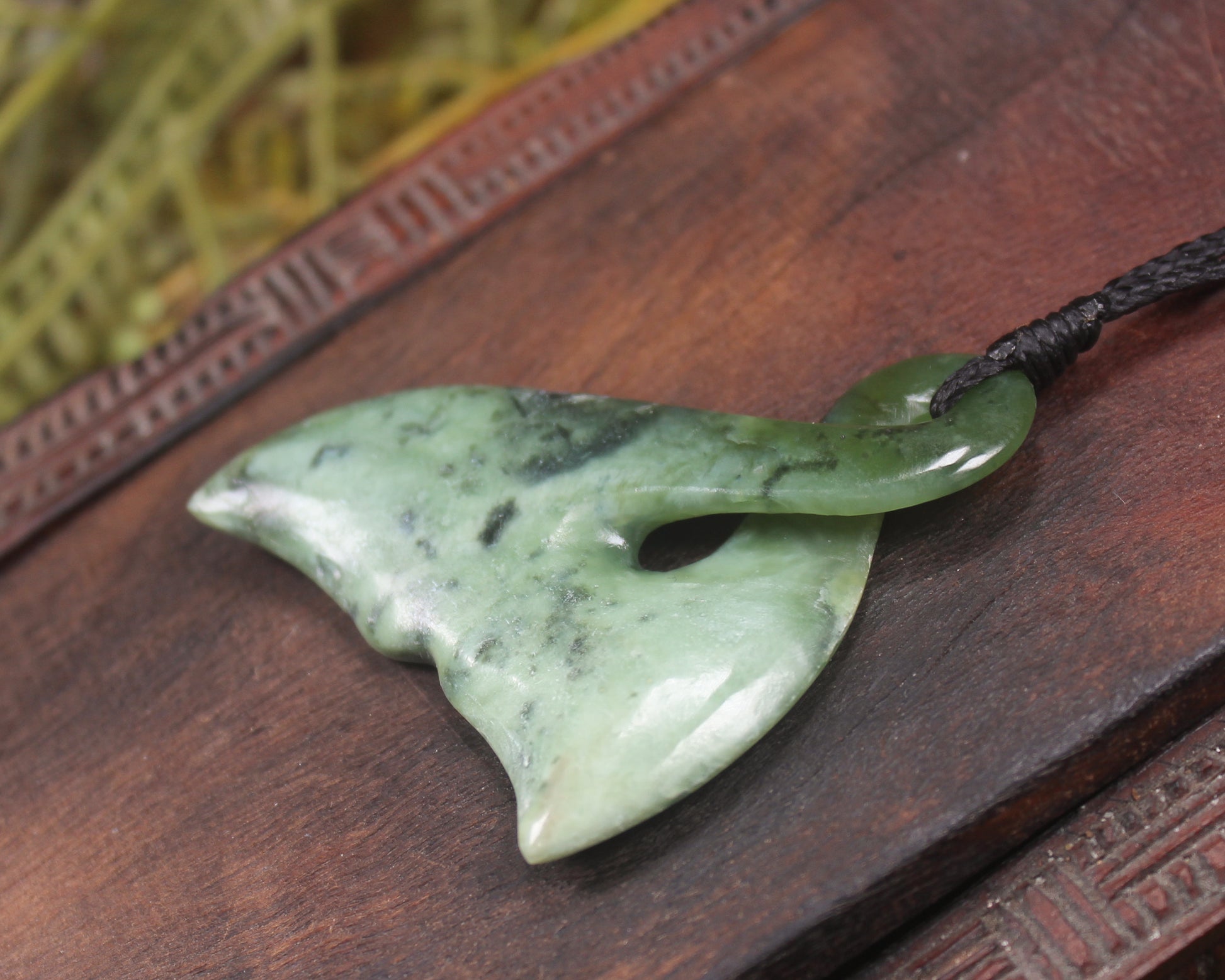 Whale Tail carved from Rimu Pounamu - NZ Greenstone