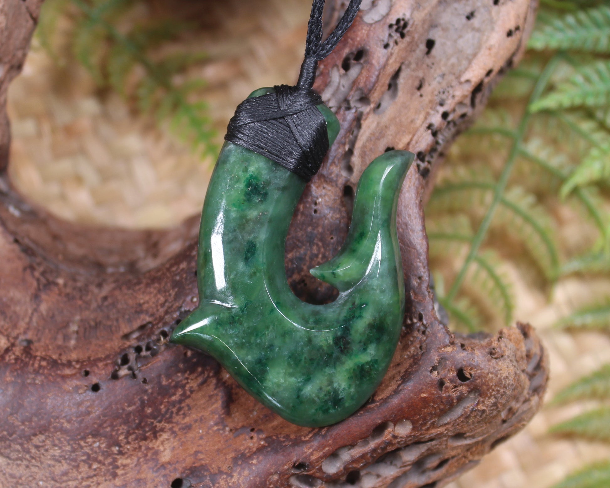 Hei Matau or Fish Hook carved from Kawakawa Pounamu - NZ Greenstone